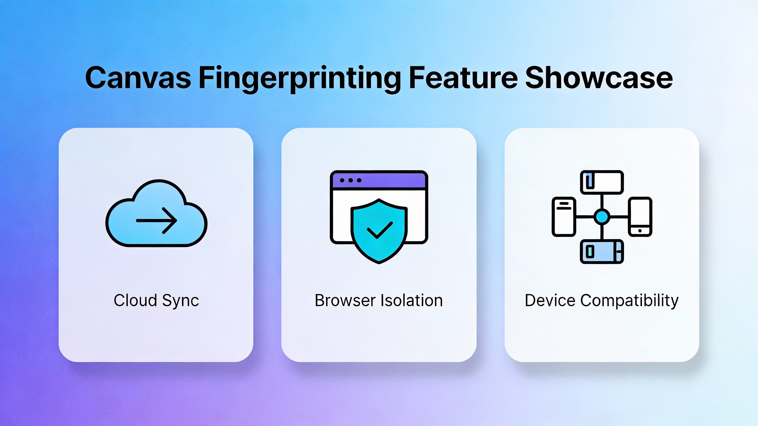 Feature showcase illustration for Canvas Fingerprinting.
        Key benefits displayed as icon grid