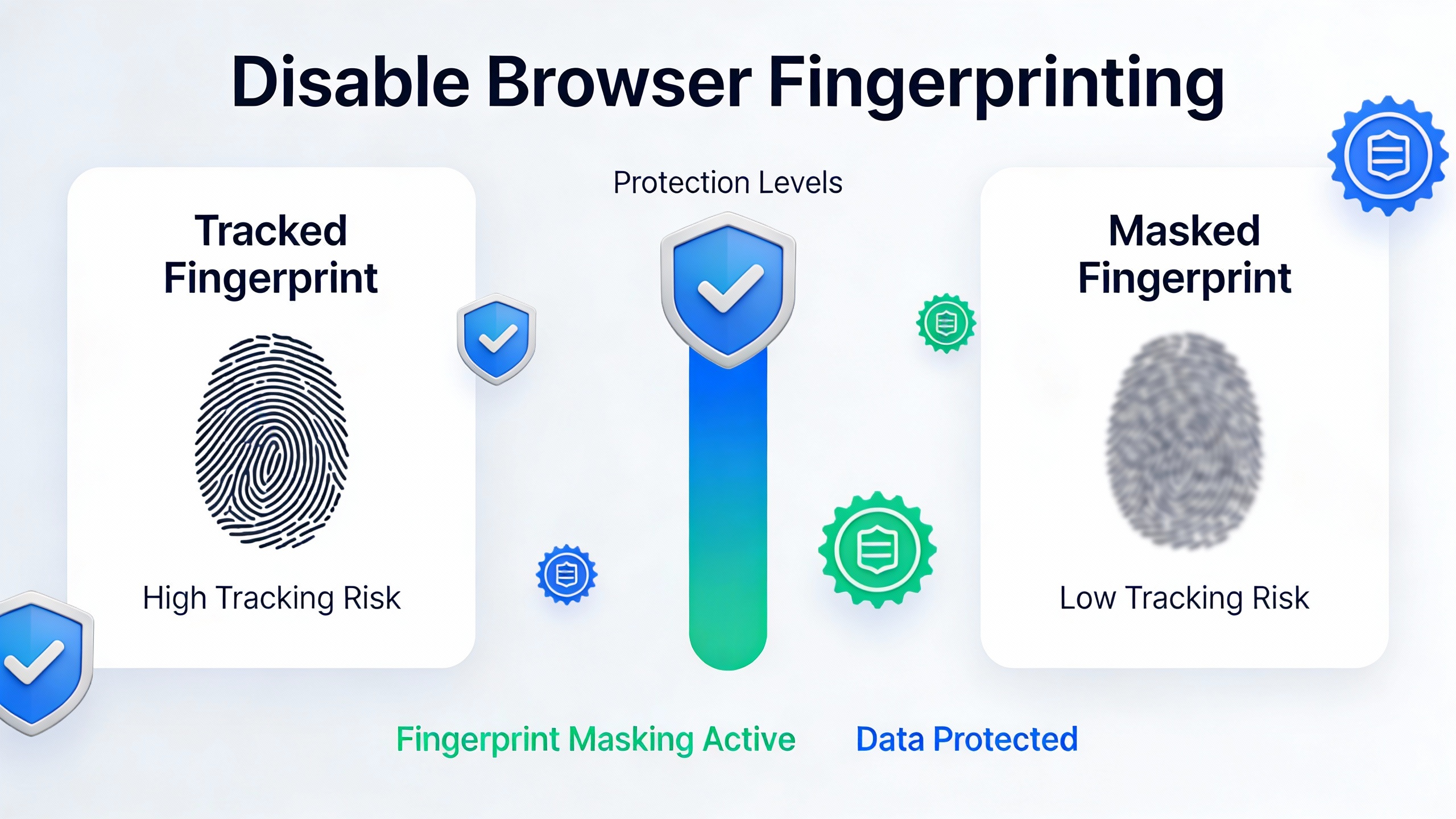 Browser fingerprint protection illustration for Disable Browser Fingerprinting.
Before/After