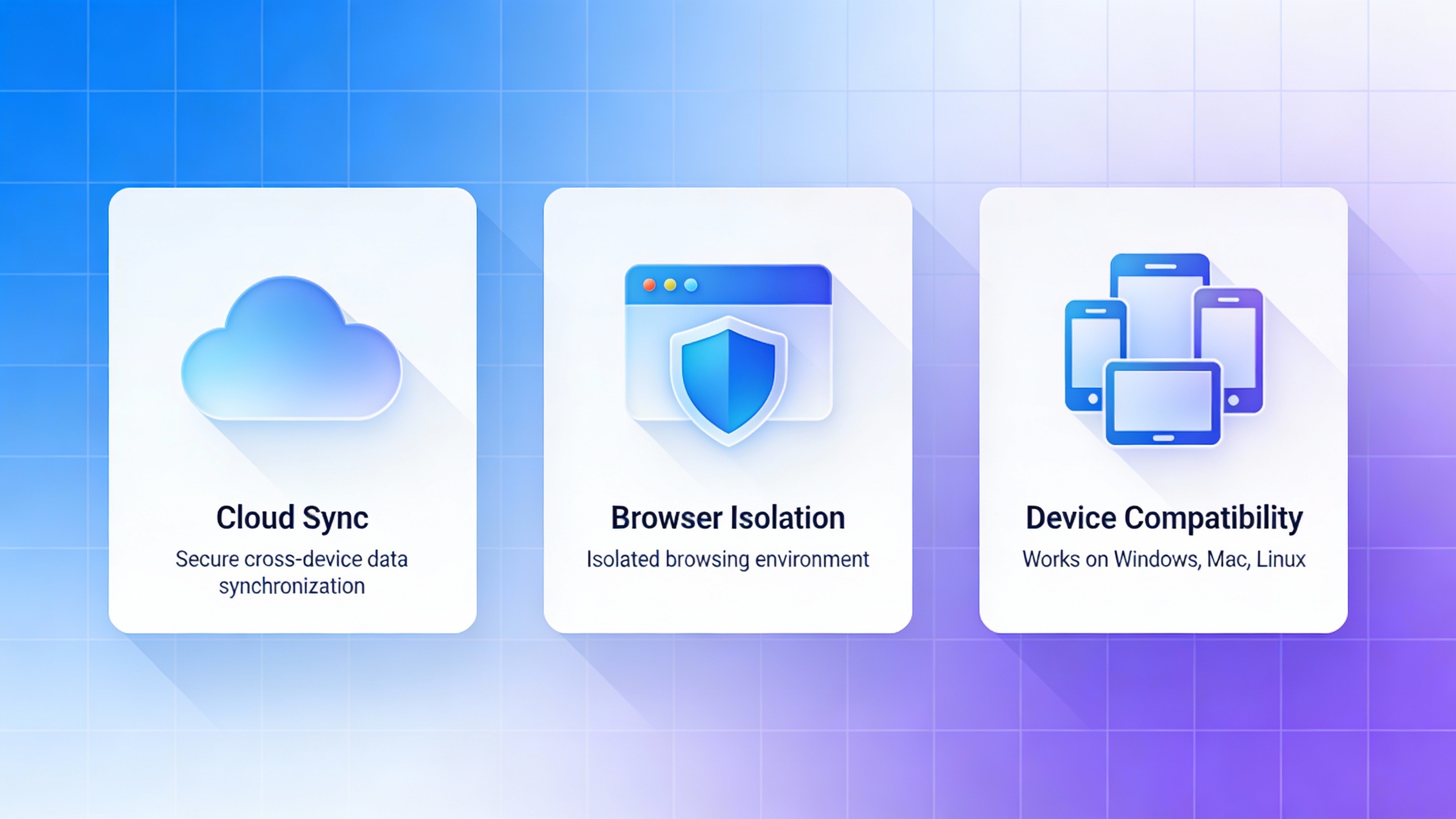 Feature showcase illustration for Multilogin Alternative.
        Key benefits displayed as icon gri