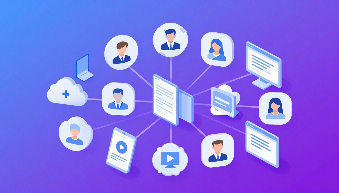 Isometric illustration of multi-account management with Best Social Media Management Tool For Multip