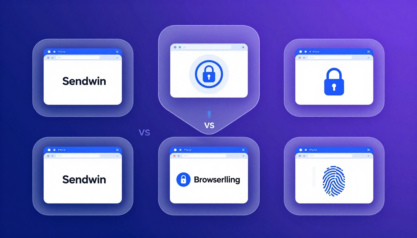 Modern tech illustration showing browser isolation concept for Sendwin Vs Browserling.
Multi