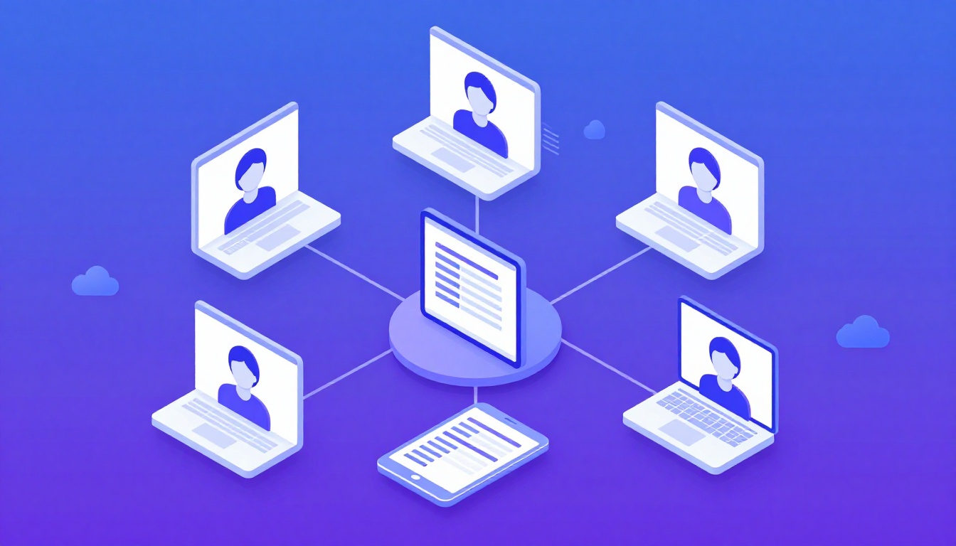 Isometric illustration of multi-account management with Accounting Software To Manage Multiple Compa