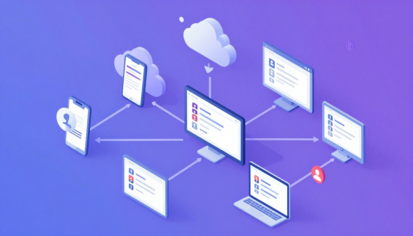Isometric illustration of multi-account management with App To Manage Multiple Instagram Accounts.
 