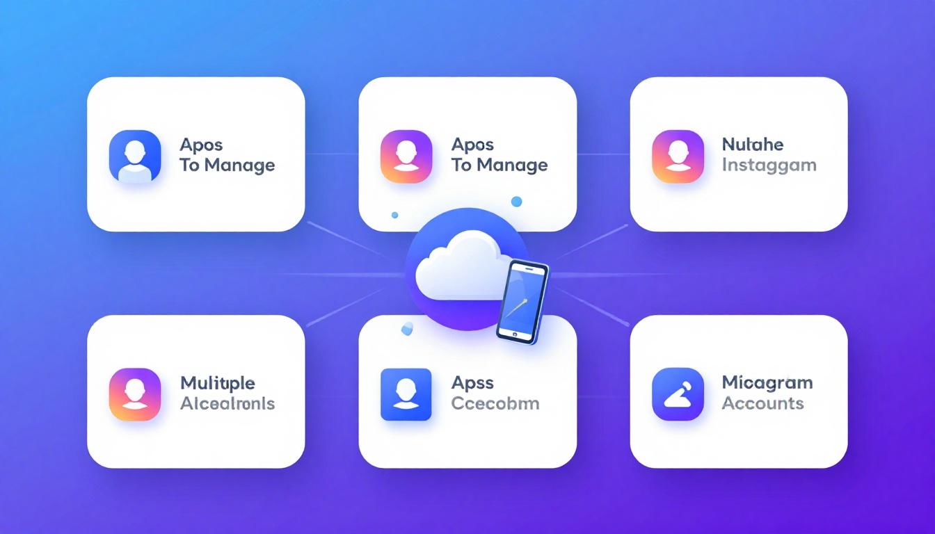 Isometric illustration of multi-account management with Apps To Manage Multiple Instagram Accounts.
