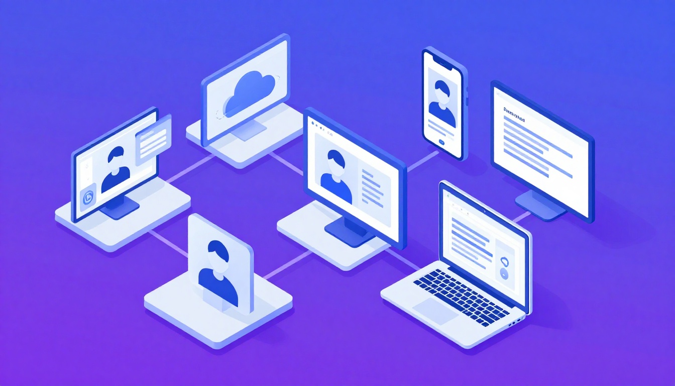 Isometric illustration of multi-account management with Best Digital Banking Apps For Managing Multi
