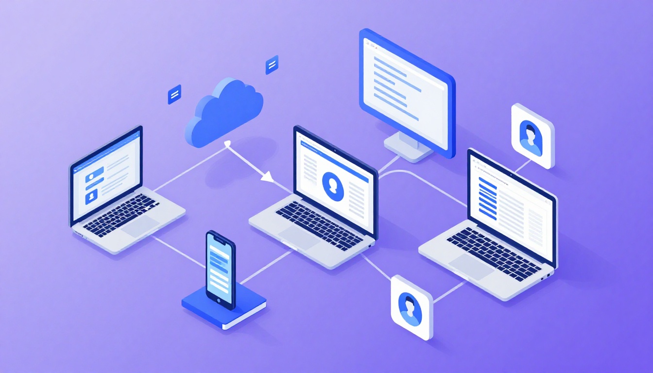 Isometric illustration of multi-account management with Best Practices For Managing Lease Accounting
