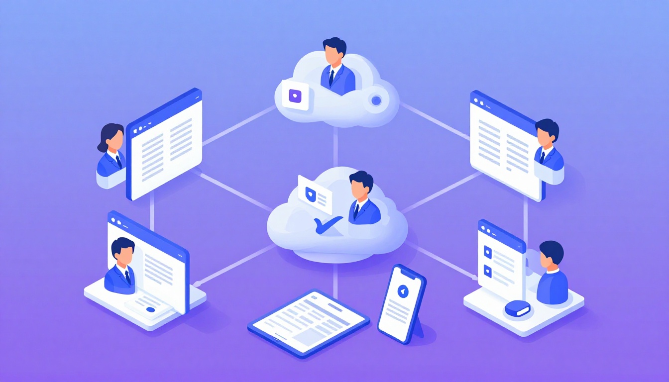 Isometric illustration of multi-account management with Best Practices For Managing Multiple Account