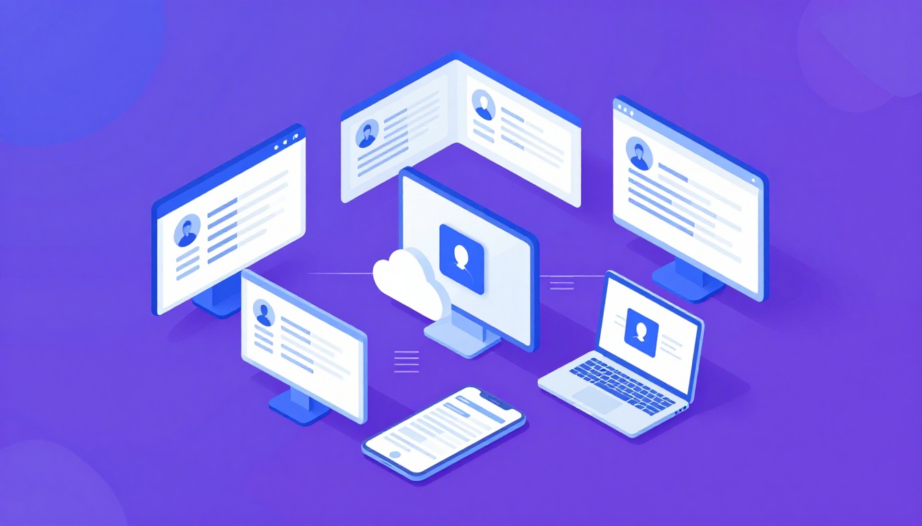 Isometric illustration of multi-account management with Bookkeeping Software For Accountants Managin