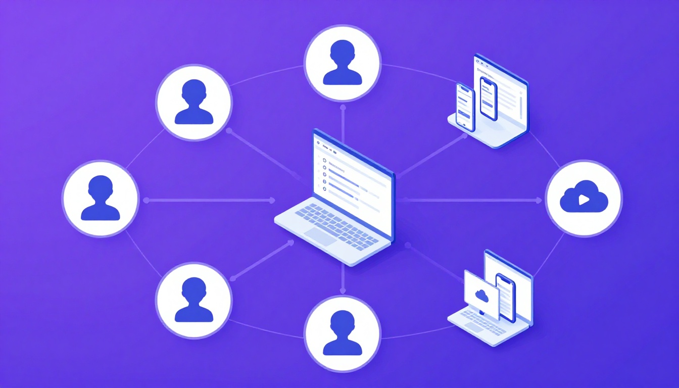 Isometric illustration of multi-account management with Delete Tweets By Date Range Multiple Managed
