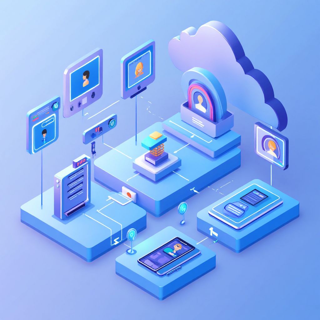 Isometric illustration of multi-account management with How To Manage Multiple Accounts.
Mul