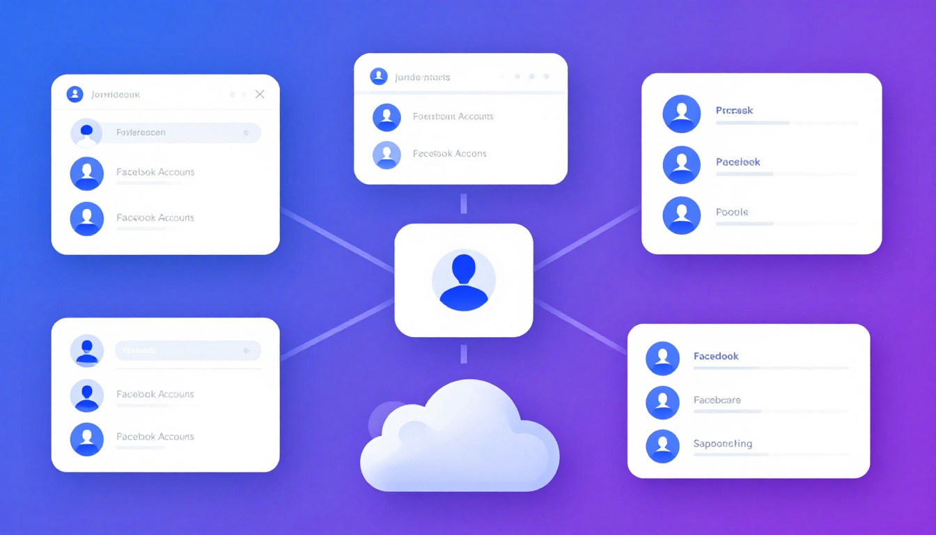 Isometric illustration of multi-account management with How To Manage Multiple Facebook Accounts.
  