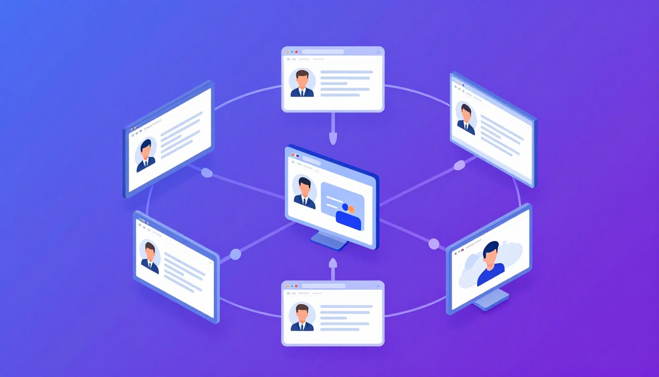 Isometric illustration of multi-account management with How To Manage Multiple Facebook Ad Accounts.