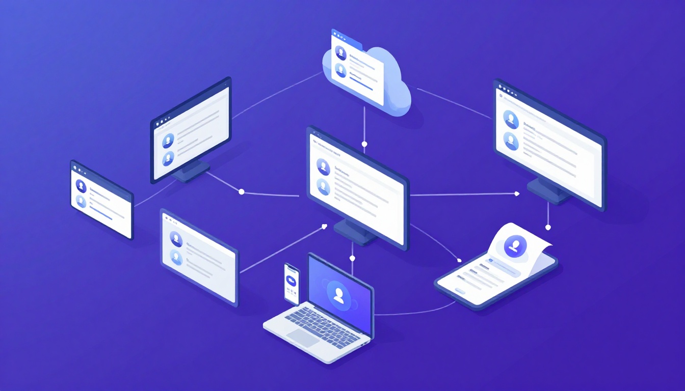 Isometric illustration of multi-account management with How To Manage Social Media Accounts For Mult