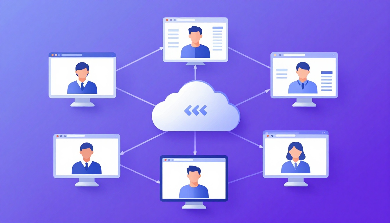 Isometric illustration of multi-account management with Manage Multiple Ebay Accounts.
Multi