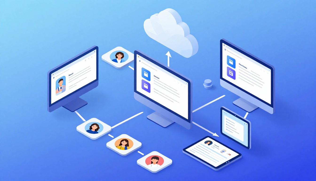 Isometric illustration of multi-account management with Manage Multiple Instagram Accounts.
        