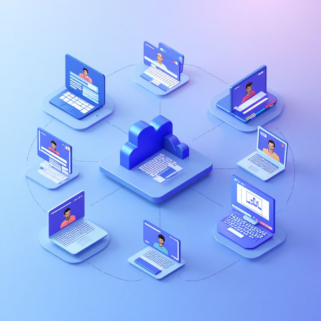 Isometric illustration of multi-account management with Manage Multiple Mt4 Accounts.
        Multip
