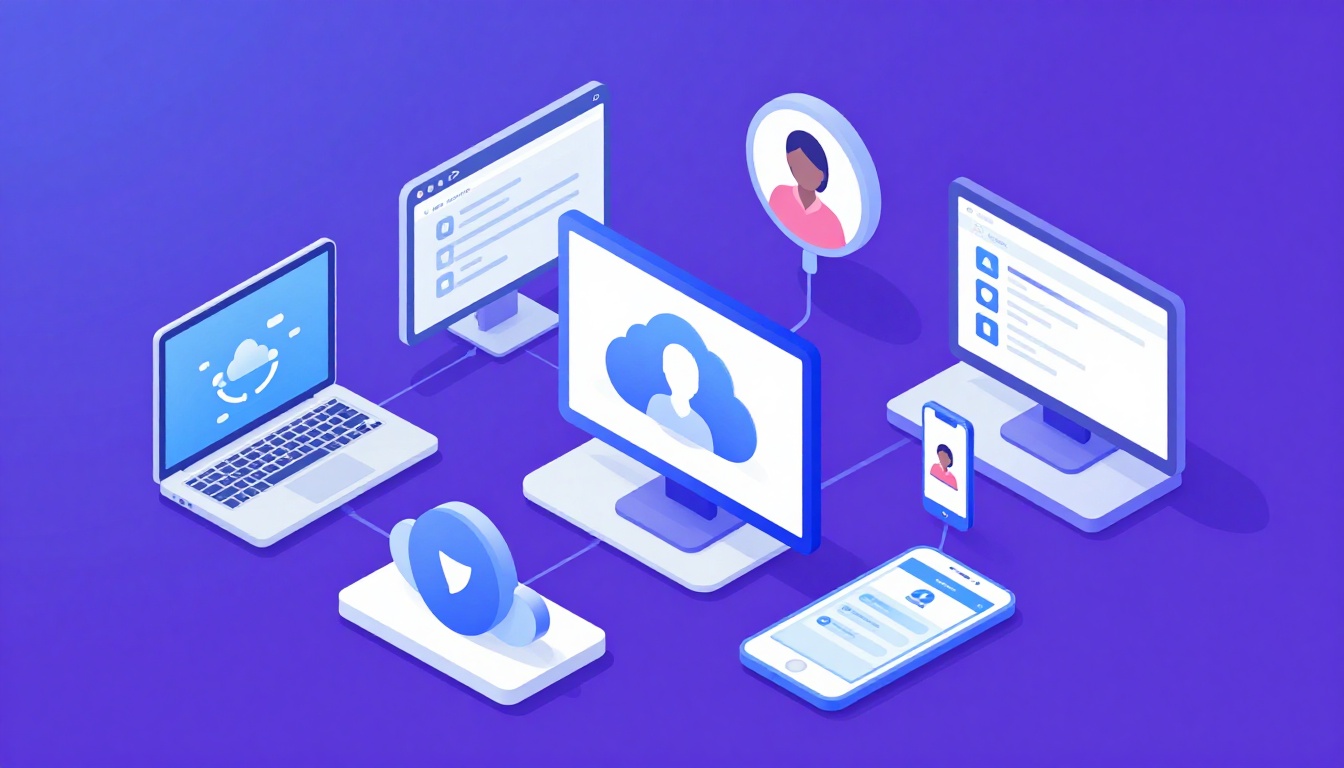 Isometric illustration of multi-account management with Managing Multiple Pinterest Accounts.
      