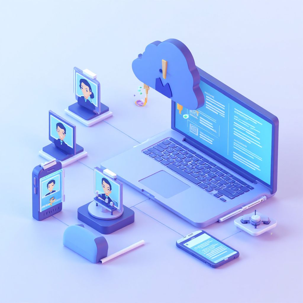 Isometric illustration of multi-account management with Multiple Account Management.
Multipl