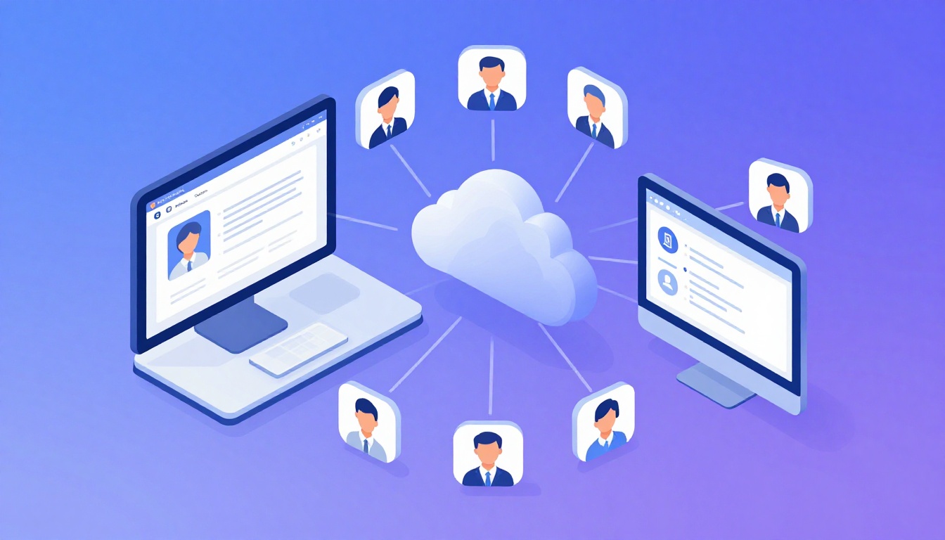 Isometric illustration of multi-account management with Multiple Social Media Accounts Management.