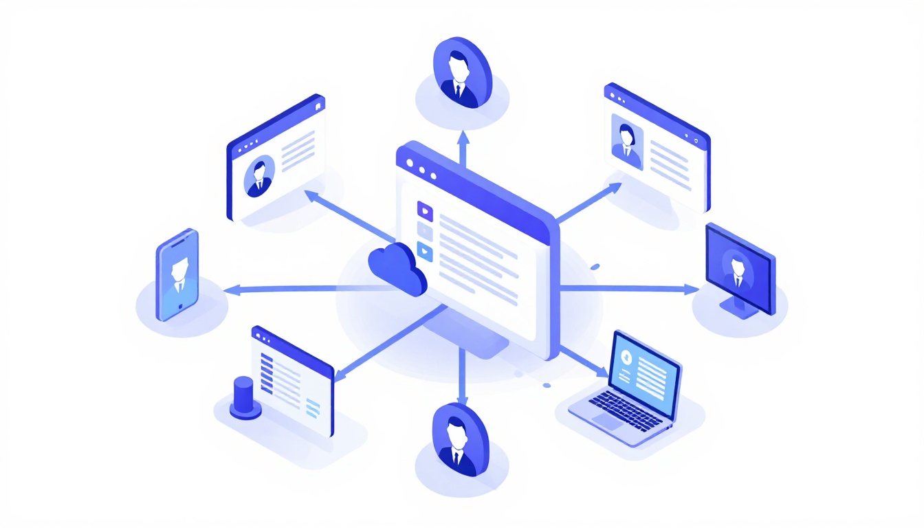 Isometric illustration of multi-account management with Payroll Funding For Accountants Managing Pay
