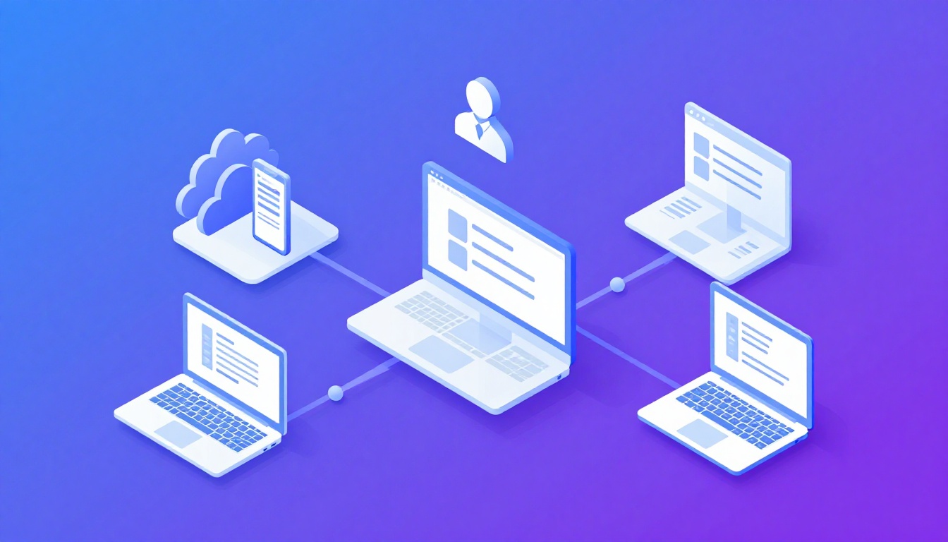 Isometric illustration of multi-account management with Platforms To Manage Multiple Household Utili
