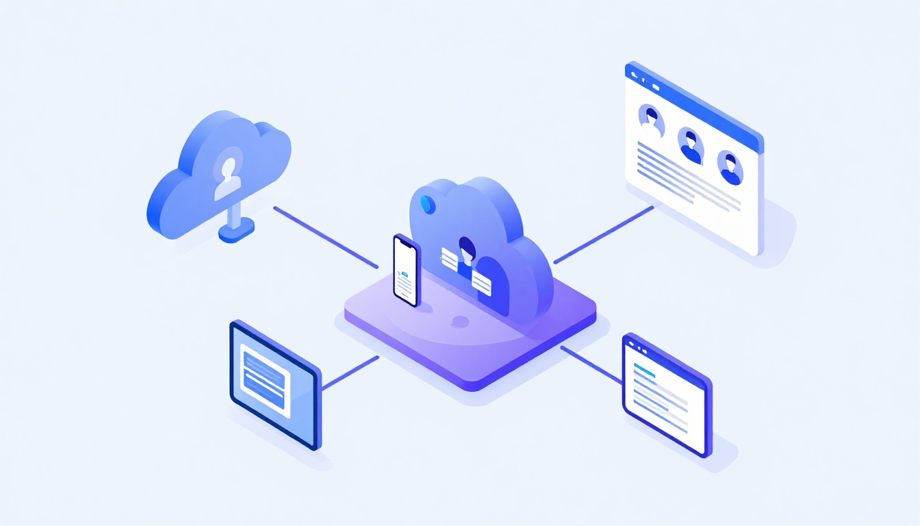 Isometric illustration of multi-account management with Recurring Payment Management Across Multiple