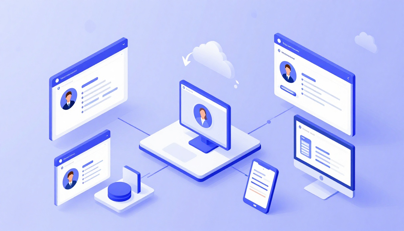 Isometric illustration of multi-account management with Vscode Manage Multiple Github Accounts.
    