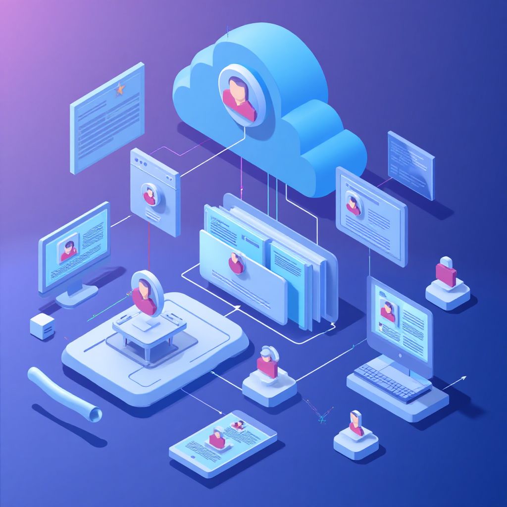 Isometric illustration of multi-account management with Best Software To Manage Comments And Message