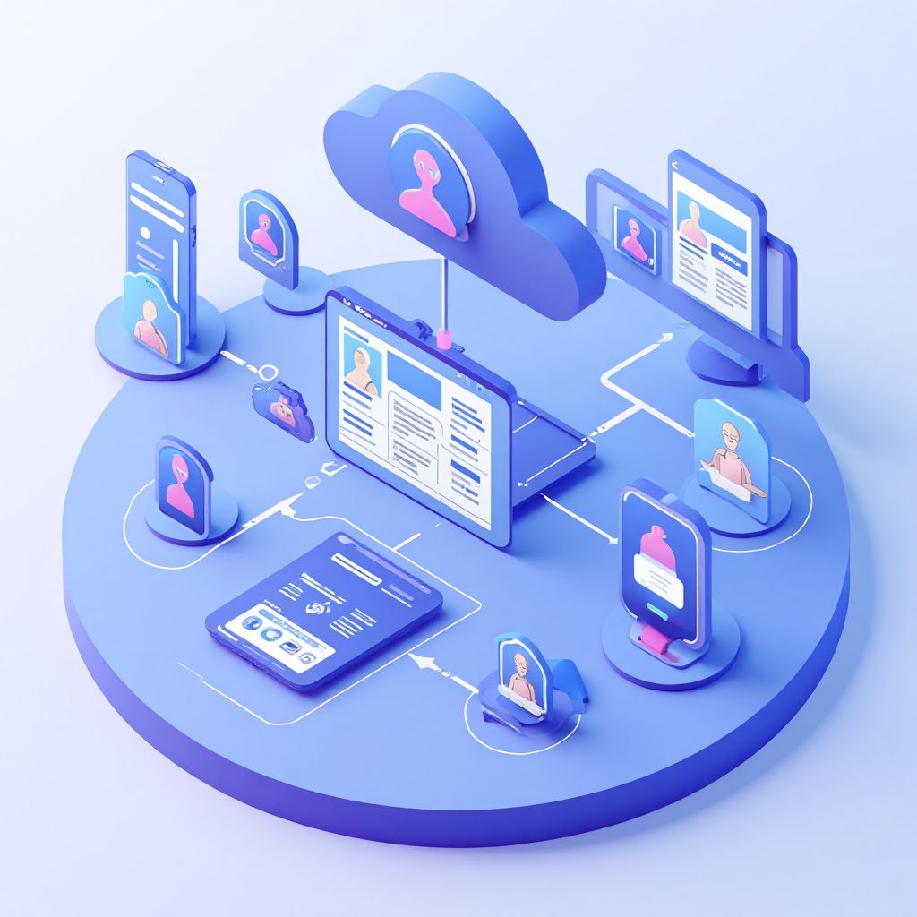 Isometric illustration of multi-account management with Best Tool For Managing Multiple Social Accou