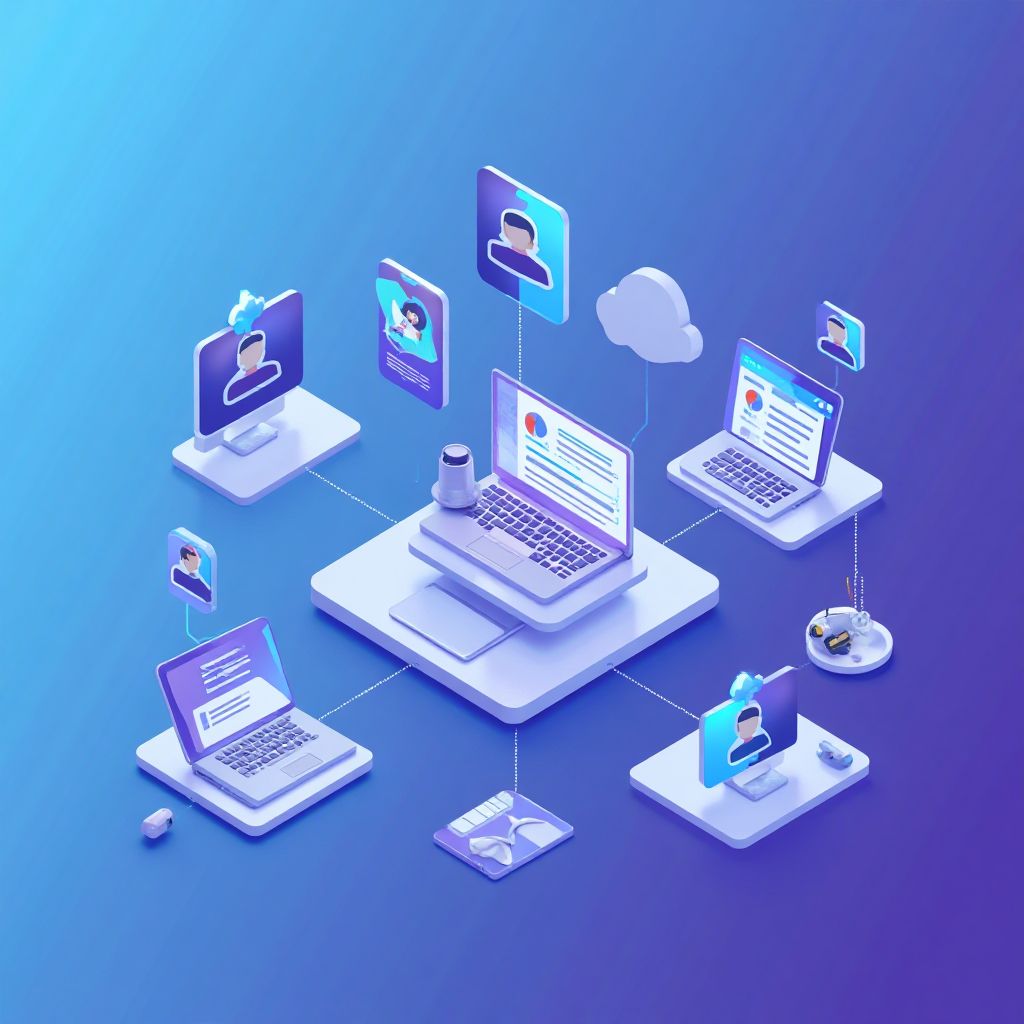 Isometric illustration of multi-account management with Easiest Ways To Manage Multiple Accounts Onl