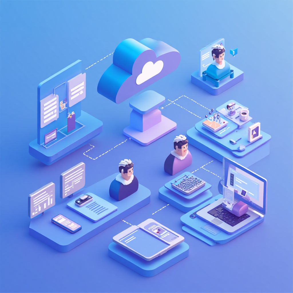 Isometric illustration of multi-account management with Github Manage Multiple Accounts.
Mul