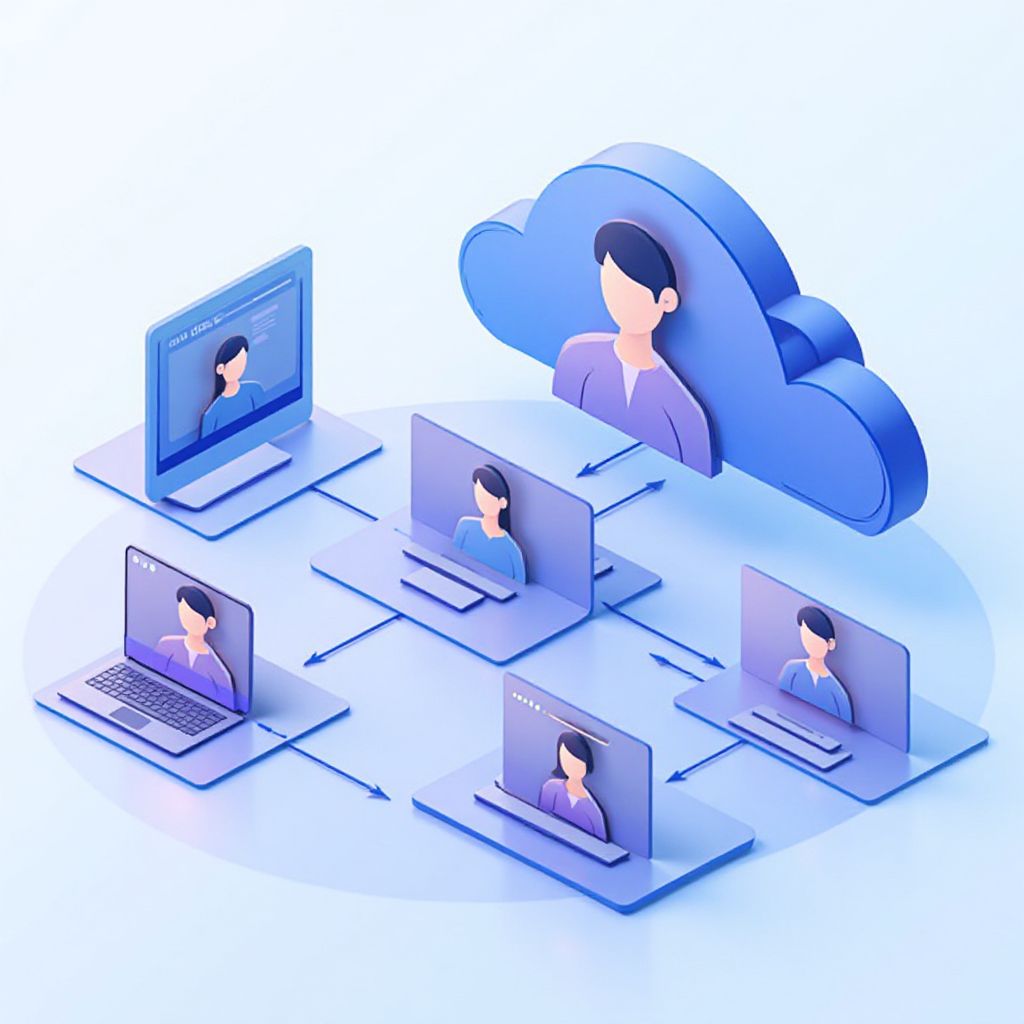 Isometric illustration of multi-account management with Google Business Profile Management Of Multip