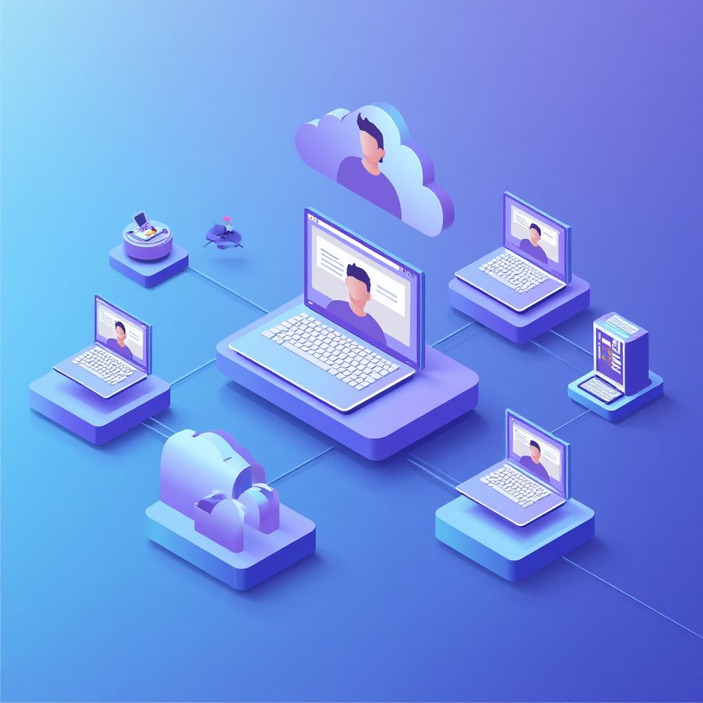 Isometric illustration of multi-account management with How Do I Manage Multiple Google Business Acc