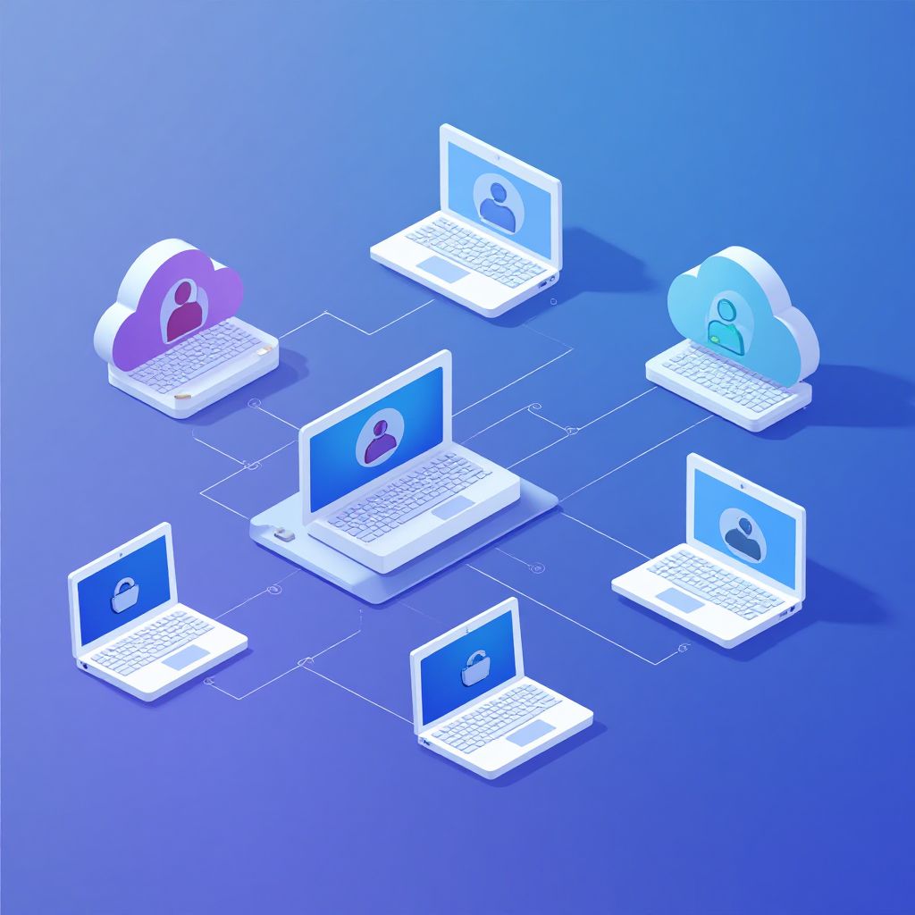 Isometric illustration of multi-account management with How To Manage Multiple Icloud Accounts On On