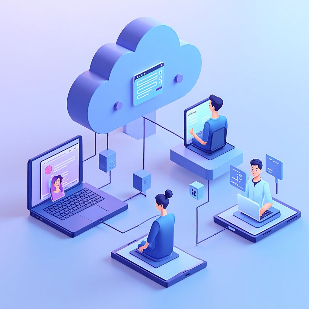 Isometric illustration of multi-account management with Top Social Media Marketing Tools For Managin