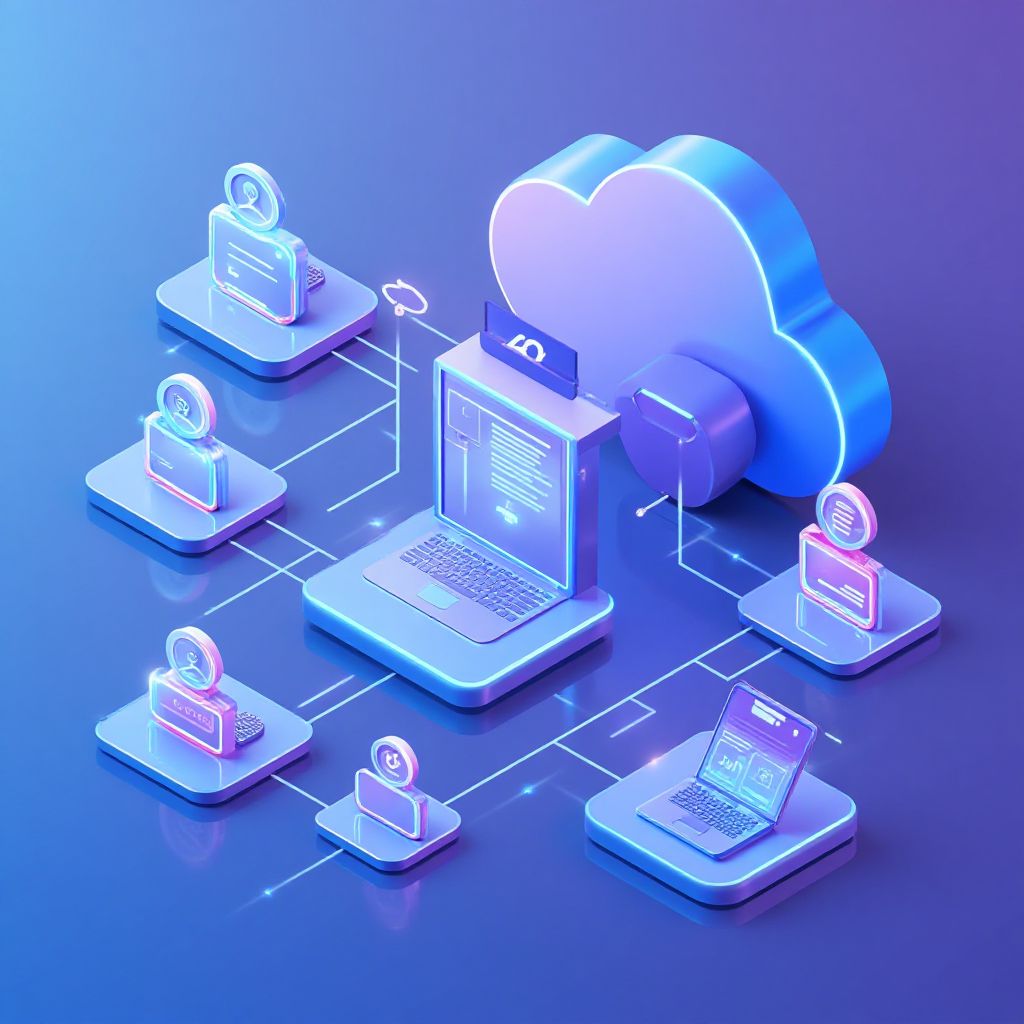 Isometric illustration of multi-account management with Best Banks For Managing Multiple Accounts Di
