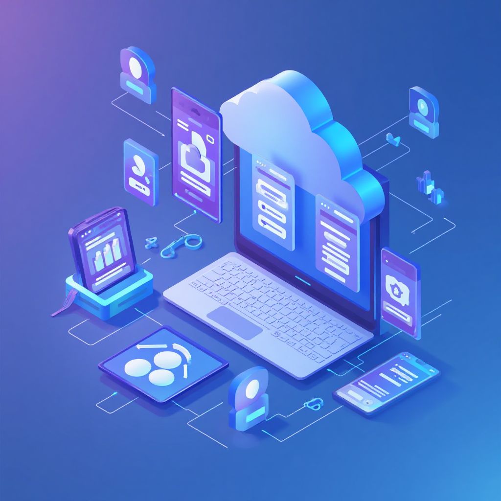 Isometric illustration of multi-account management with Best Online Banking Services For Managing Mu