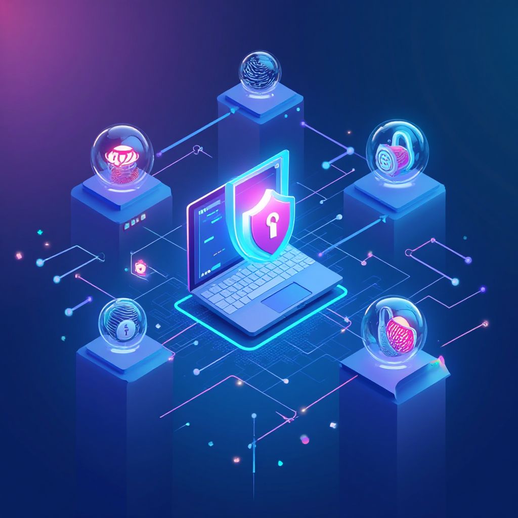 Modern tech illustration showing browser isolation concept for Browser Isolation.
        Multiple i