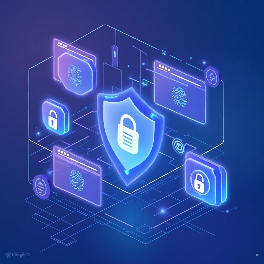 Modern tech illustration showing browser isolation concept for Browser Isolation For Financial Servi